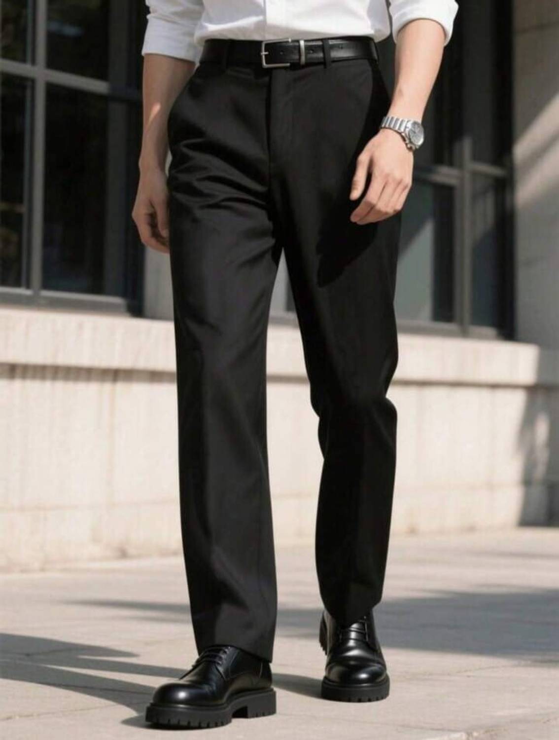 Broadstar Straight Fit Men Black Trousers