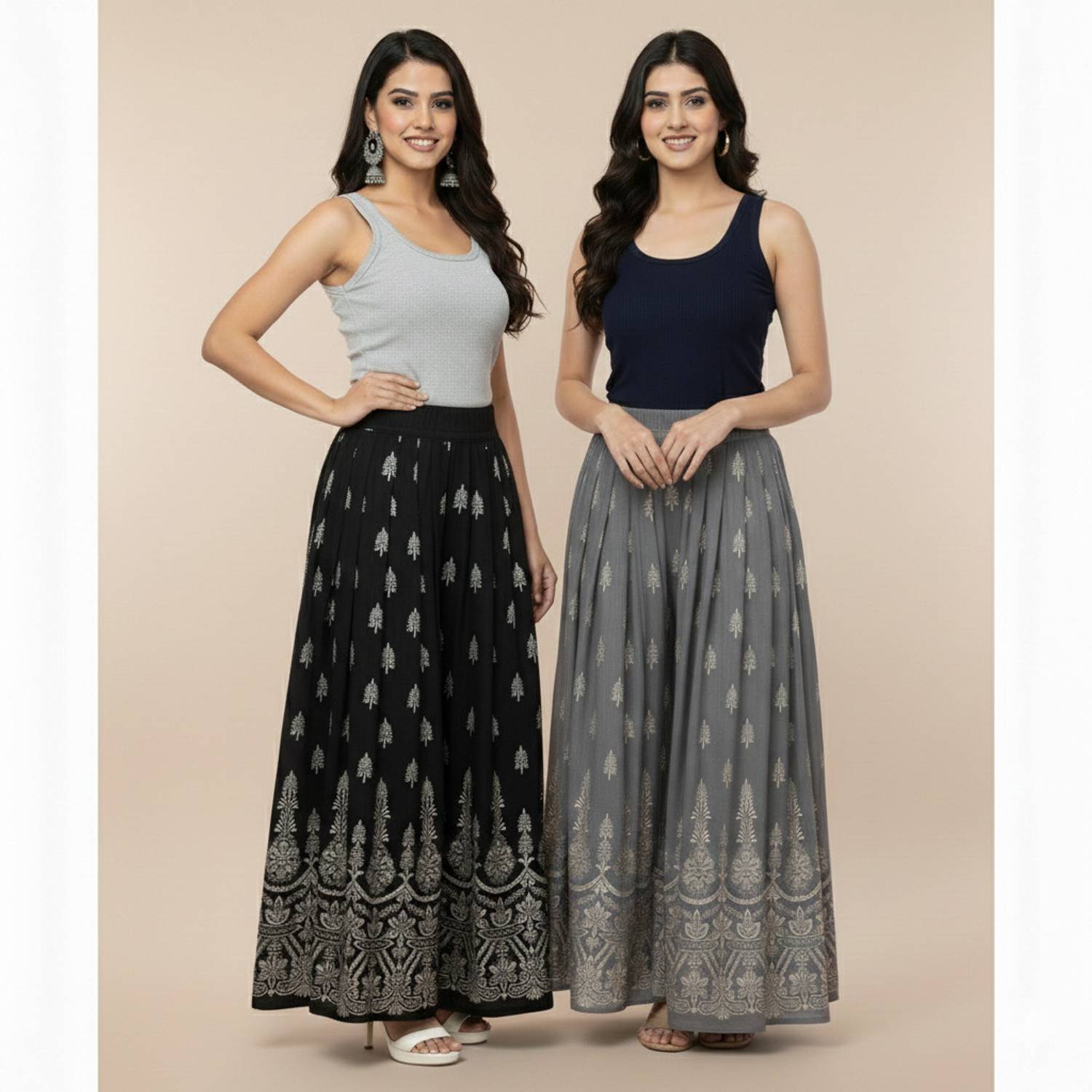 AJARAFASHION Flared, Loose Fit Women White, Black Trousers