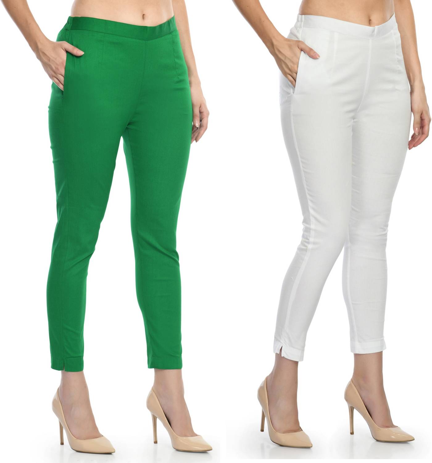 24Hour Fashion Slim Fit Women Green, White Trousers