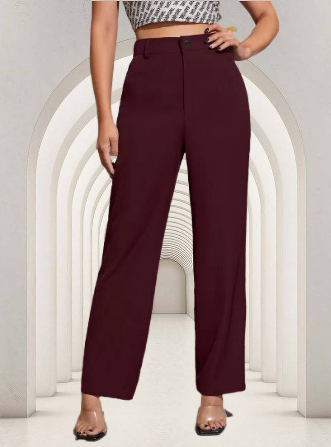 BELSHY Regular Fit Women Maroon Trousers