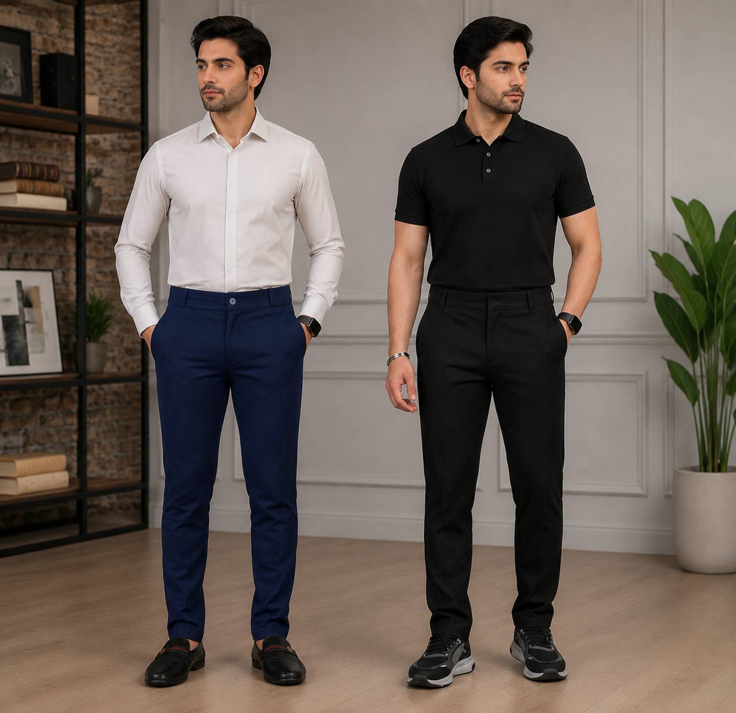 amodastyle Slim Fit Men Black, Dark Blue Trousers