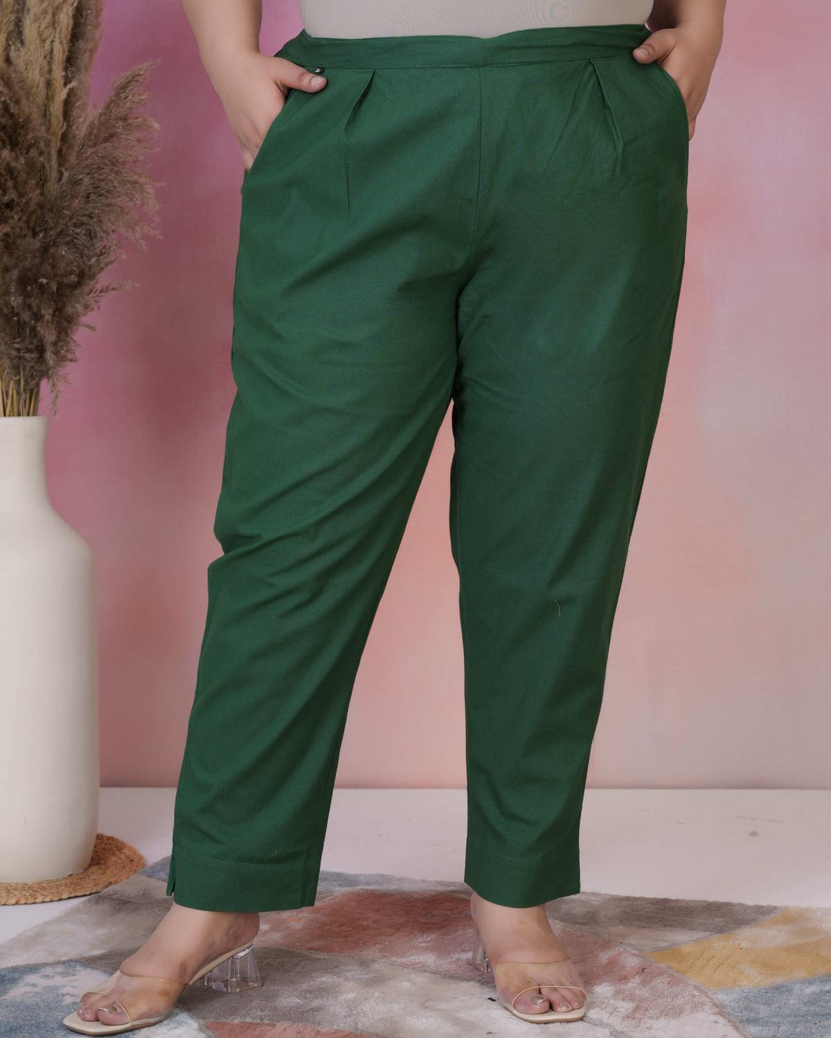 BIDAAS Regular Fit Women Dark Green Trousers