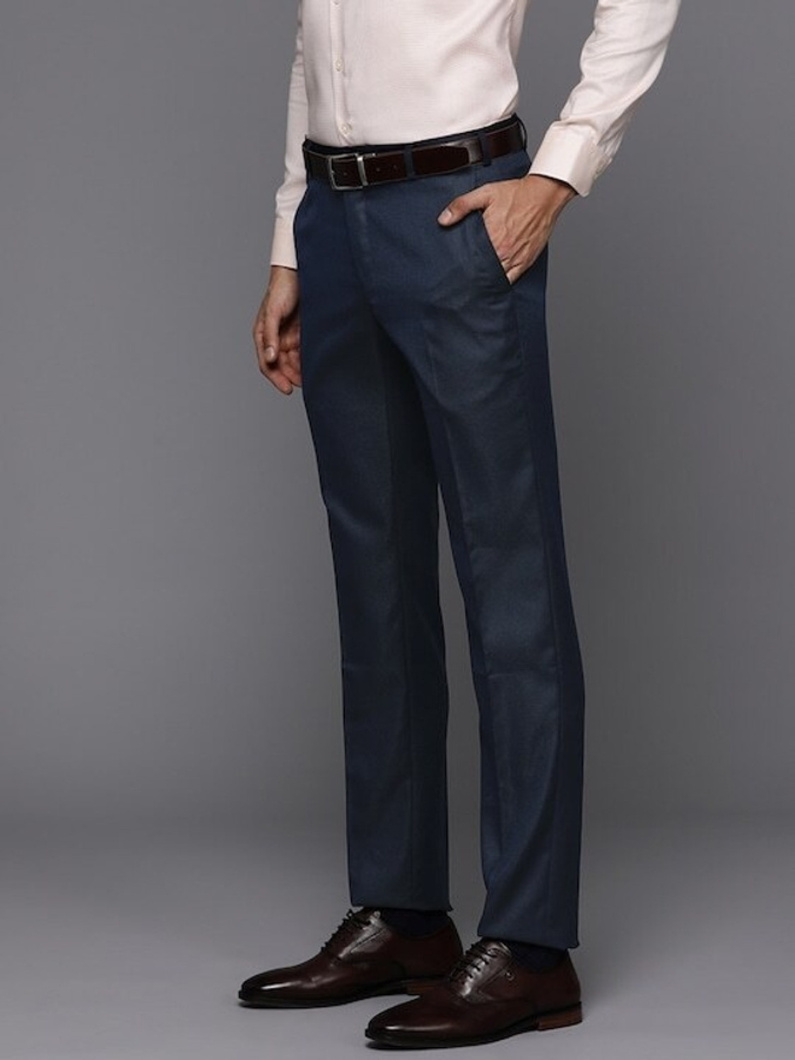 Image of Raymond Slim Fit Men Dark Blue Trousers