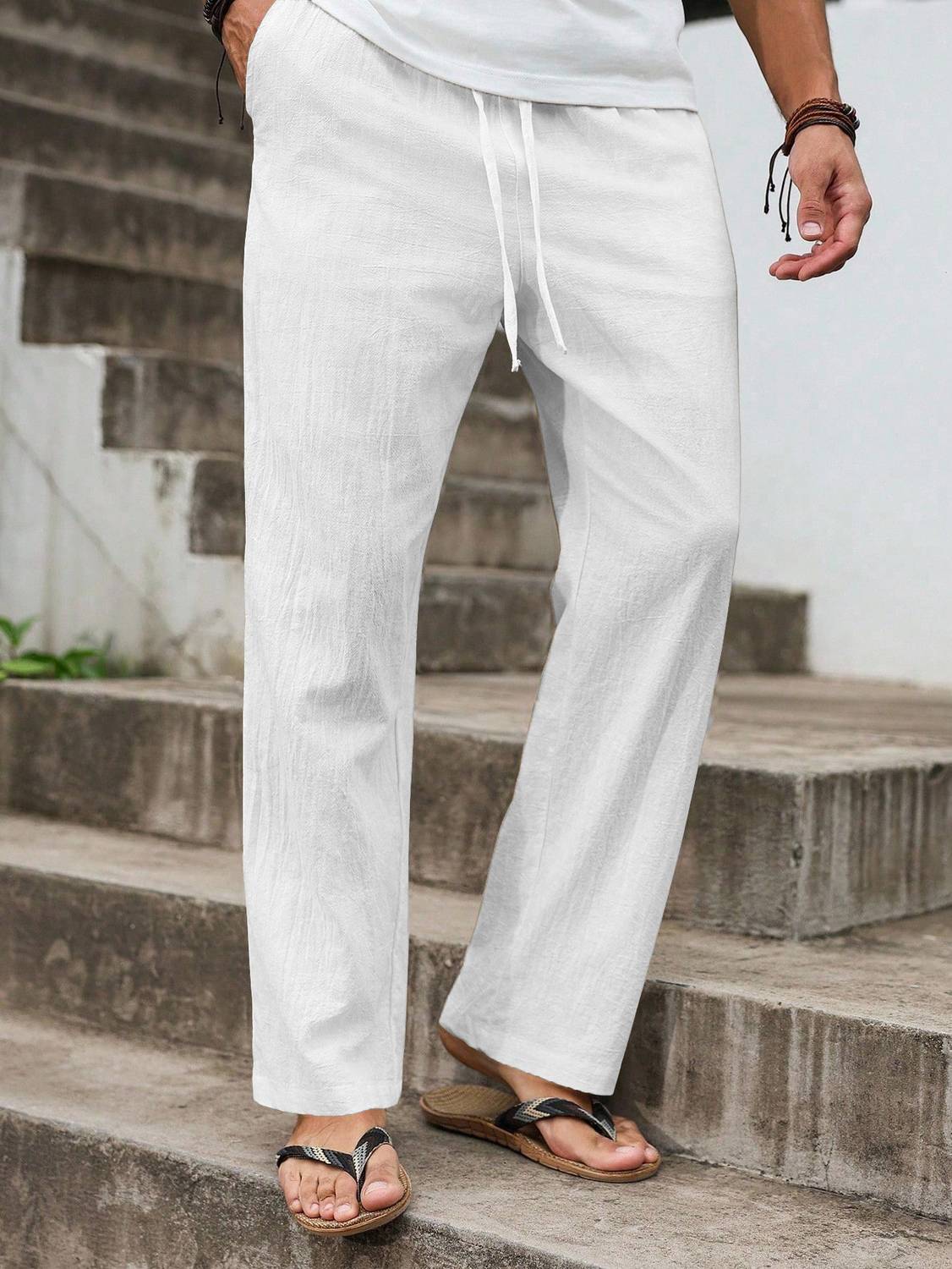 Plus91 Men White Trousers Regular Fit - Image 1
