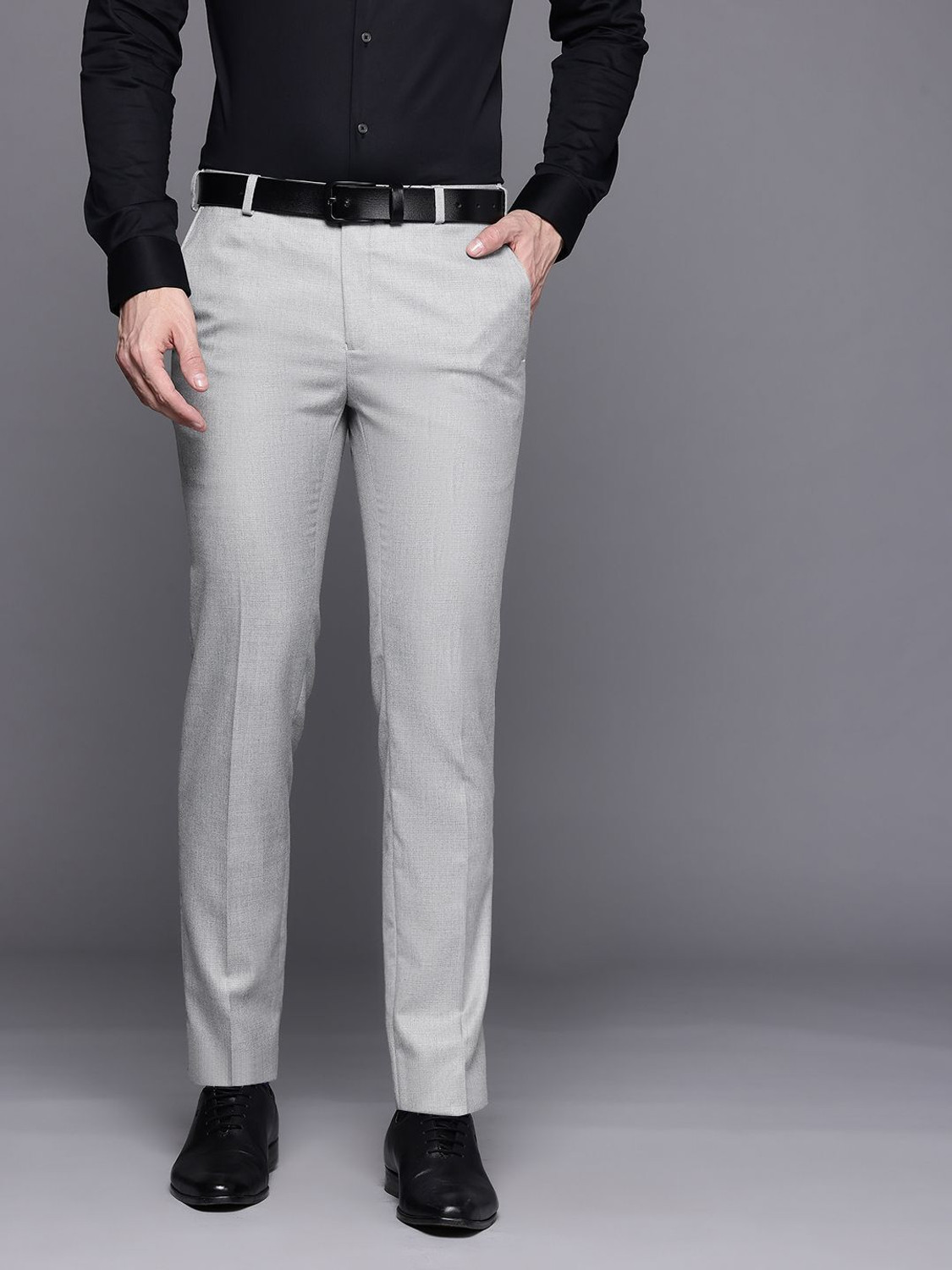 Image of Raymond Slim Fit Men Grey Trousers