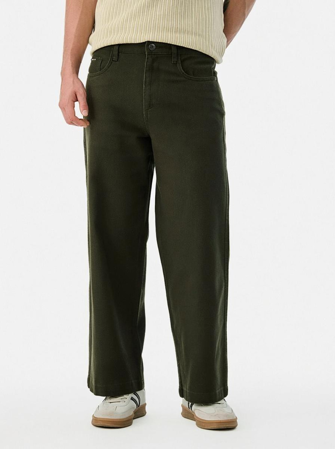 Image of Snitch Men Regular Fit Green Pure Cotton Trousers