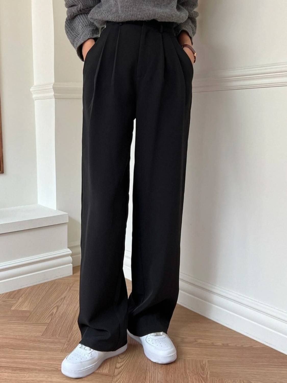BLUELOCK Straight Fit Women Black Trousers