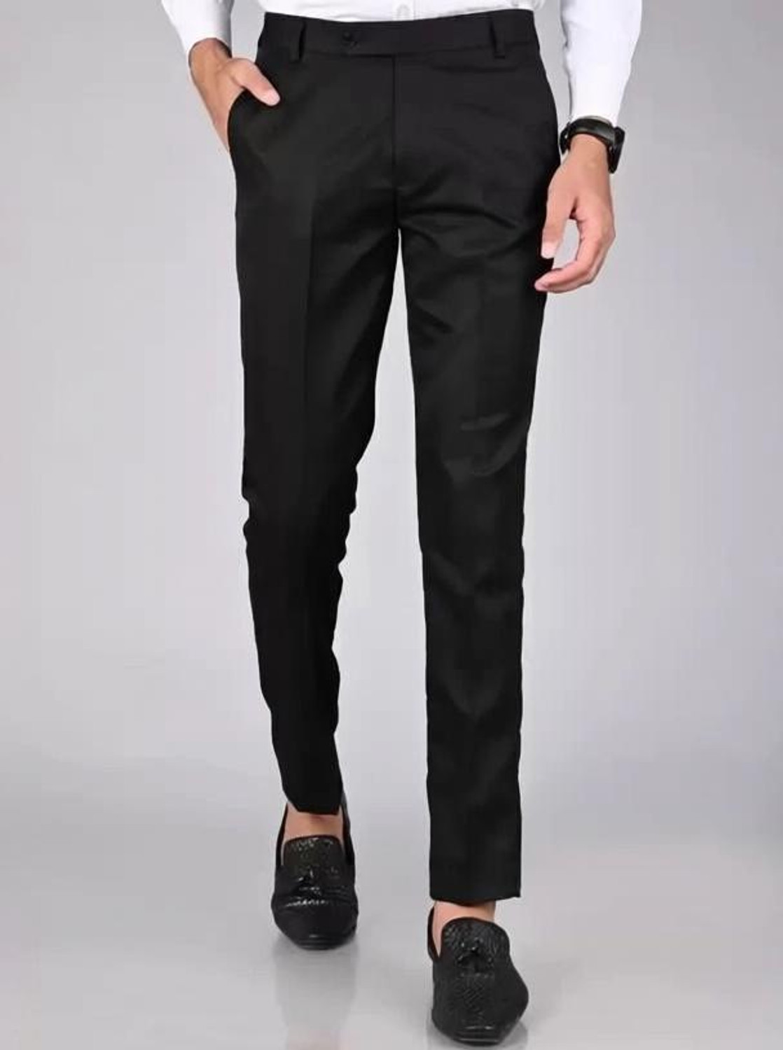Image of rishi Men Regular Fit Black Cotton Blend Trousers