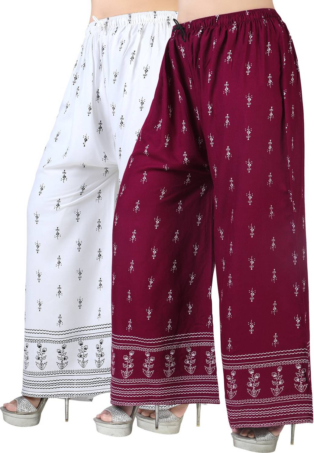 4K FASHION Flared Women White, Maroon Trousers