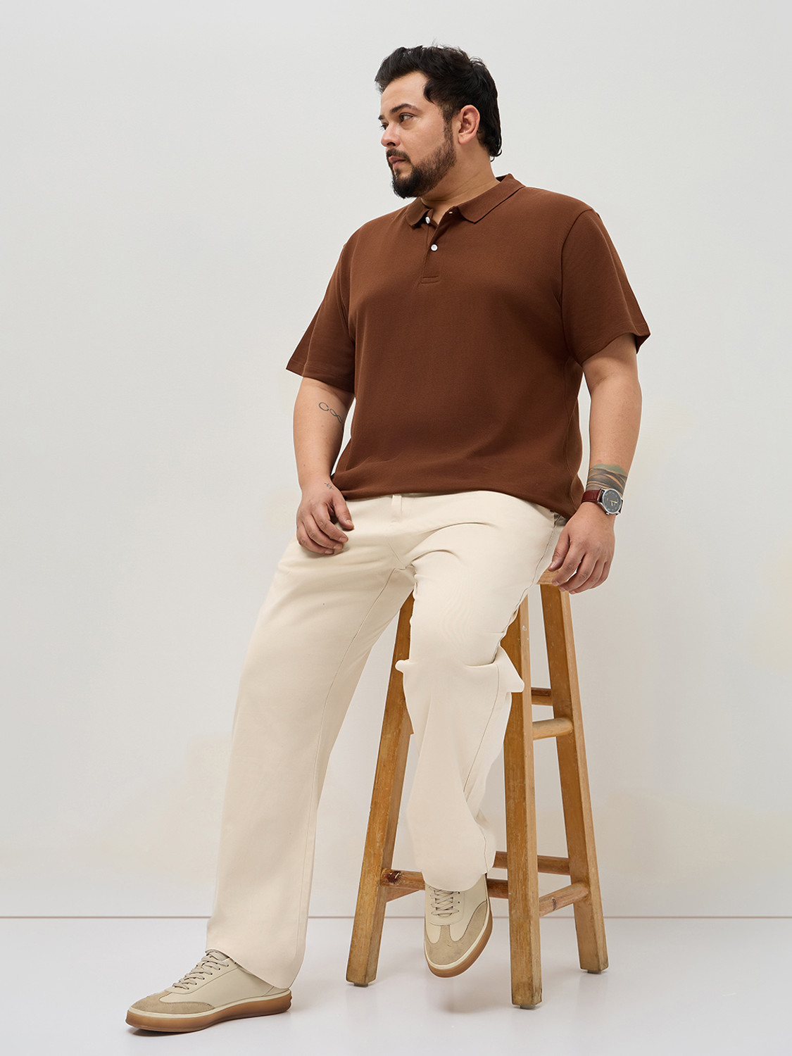 Image of Urbano Plus Straight Fit Men Beige Trousers