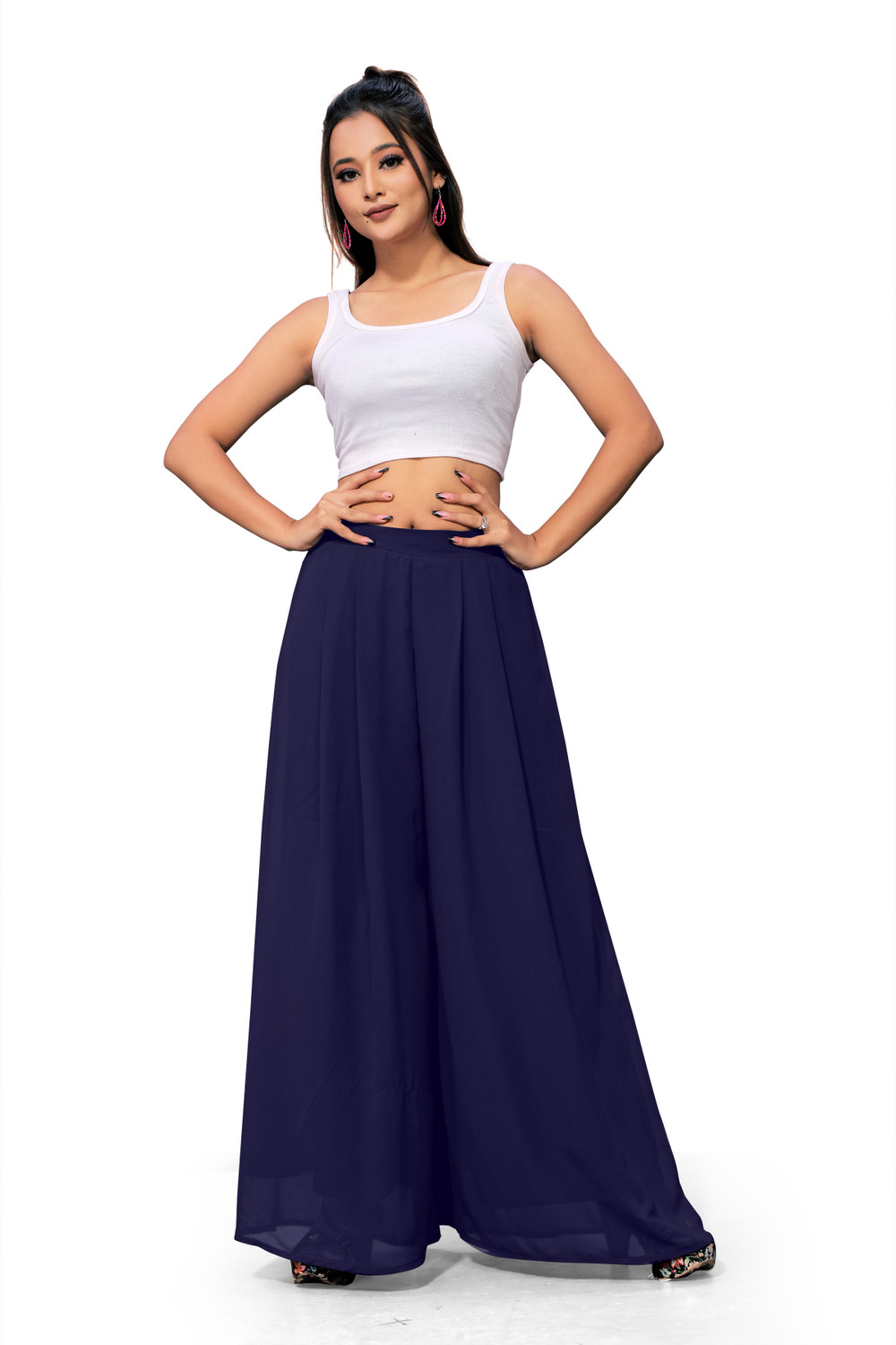 Image of Anti Wrinkle Designer Flared Women Blue Trousers