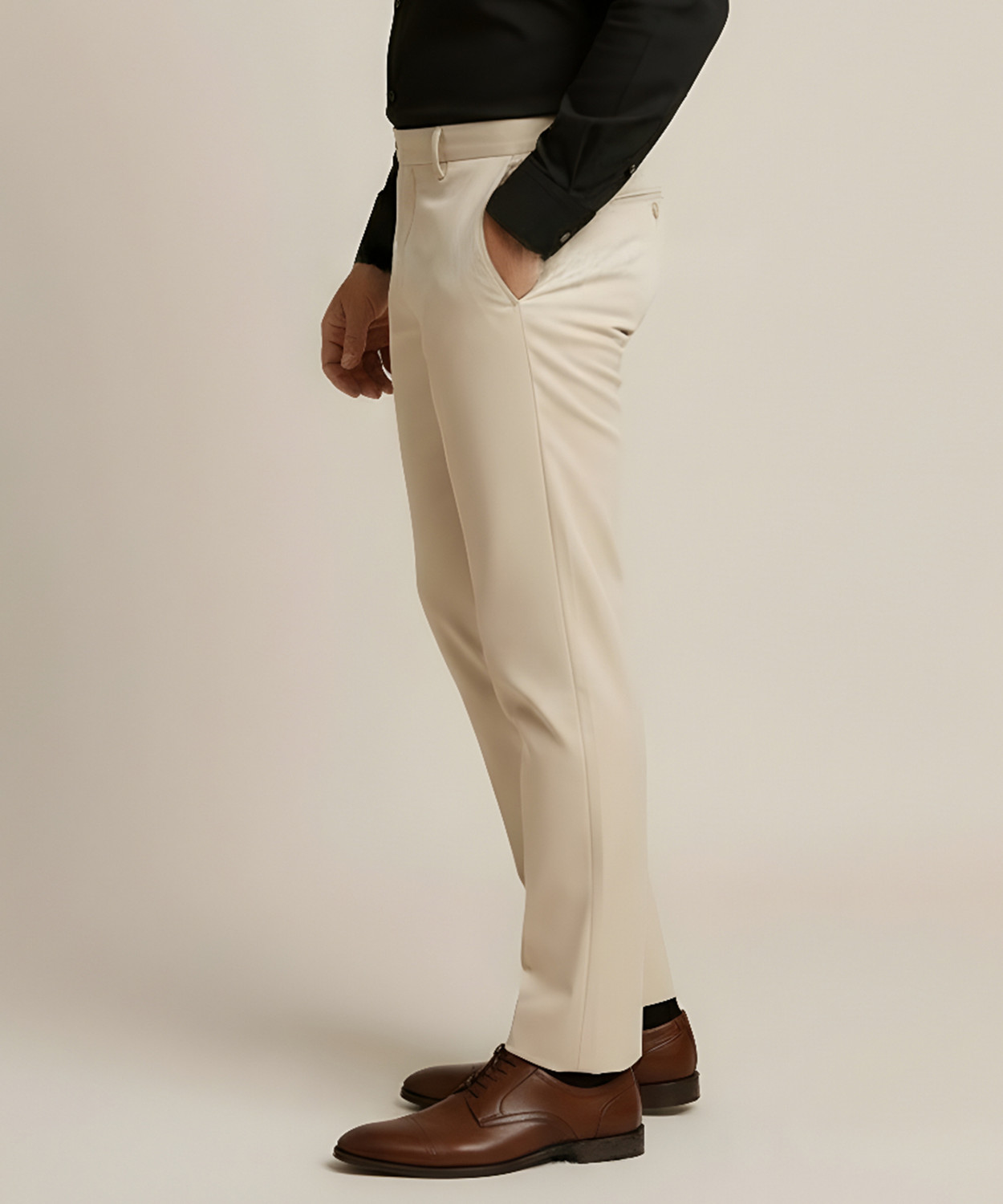 Image of METRONAUT Regular Fit Men Cream Trousers