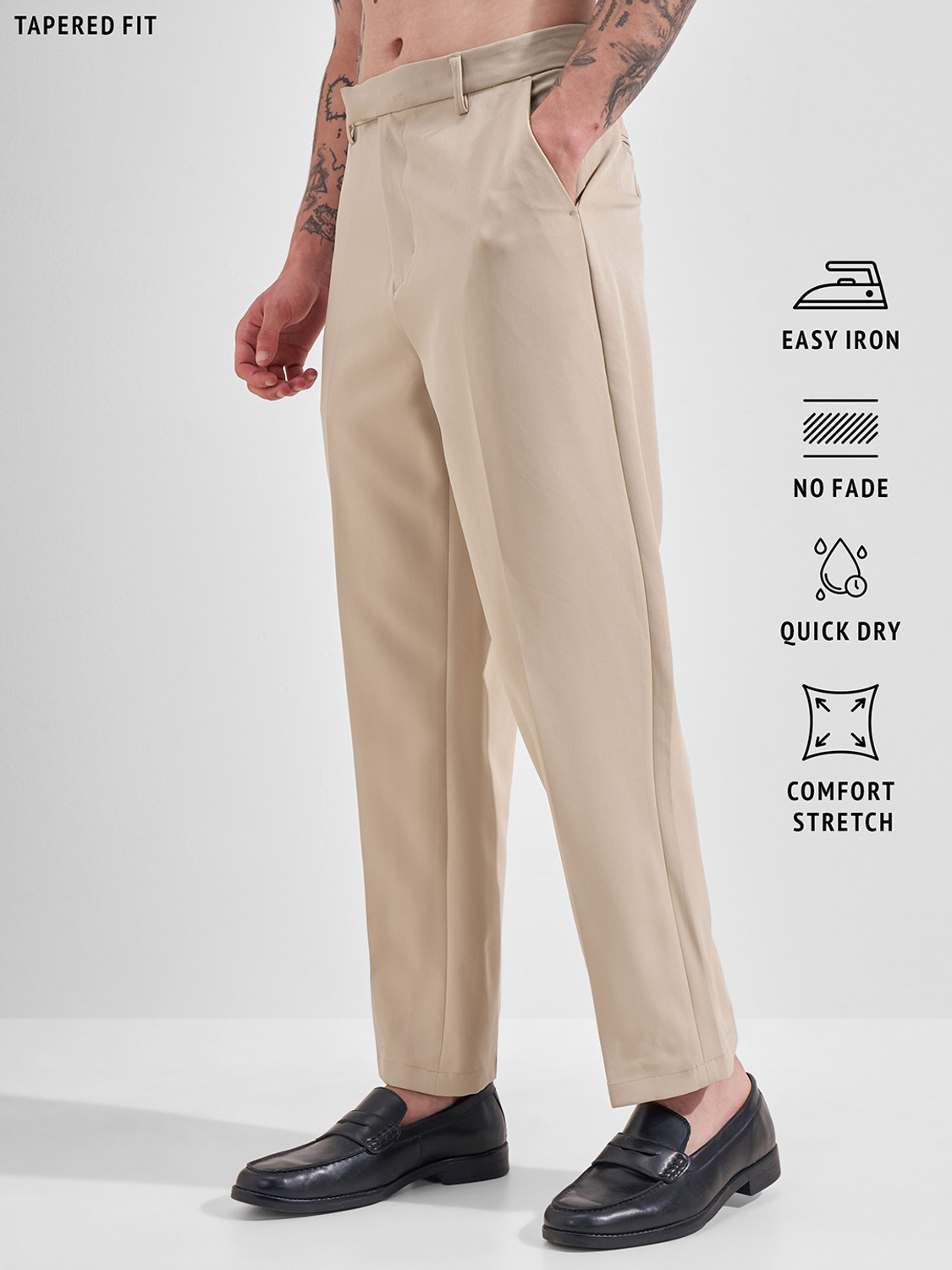 Image of HIGHLANDER Slim Fit Men Beige Trousers