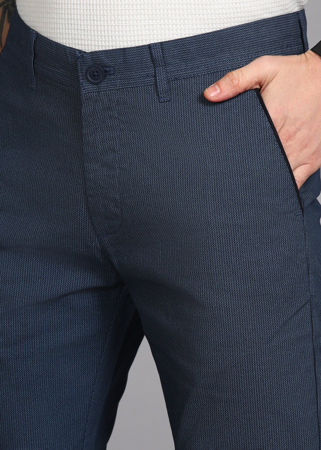 Image of PETER ENGLAND Regular Fit Men Dark Blue Trousers