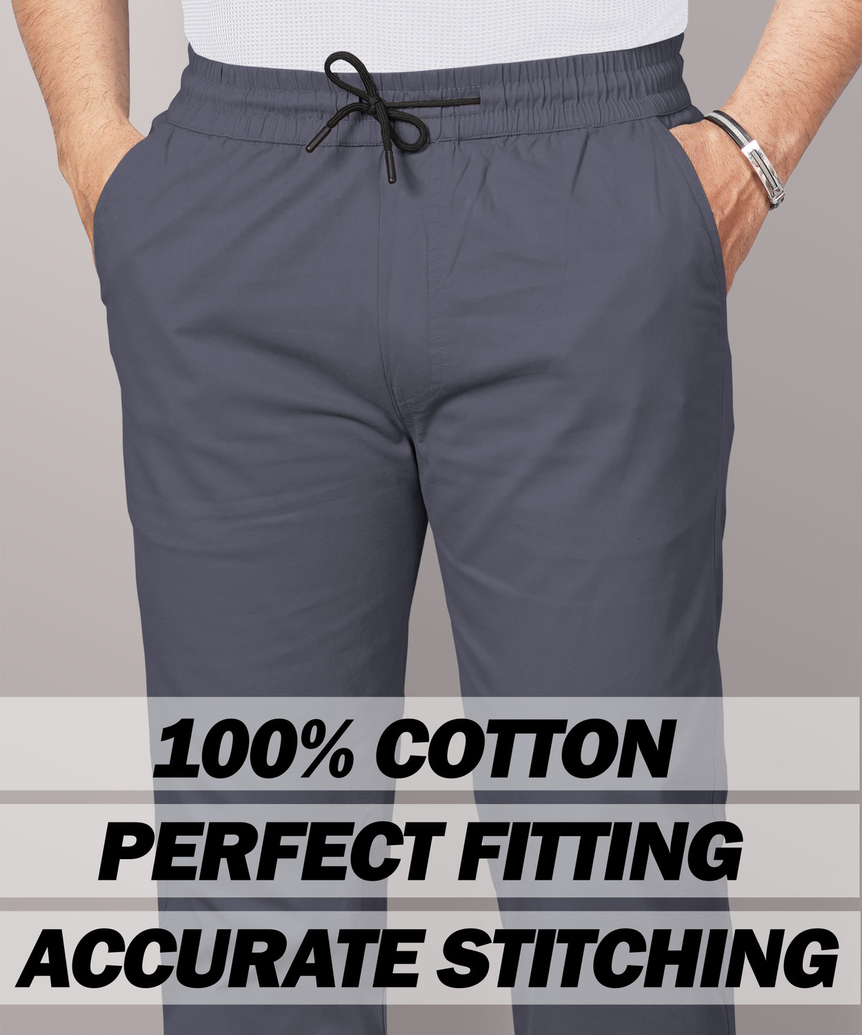 Image of VeBNoR Regular Fit Men Grey Trousers