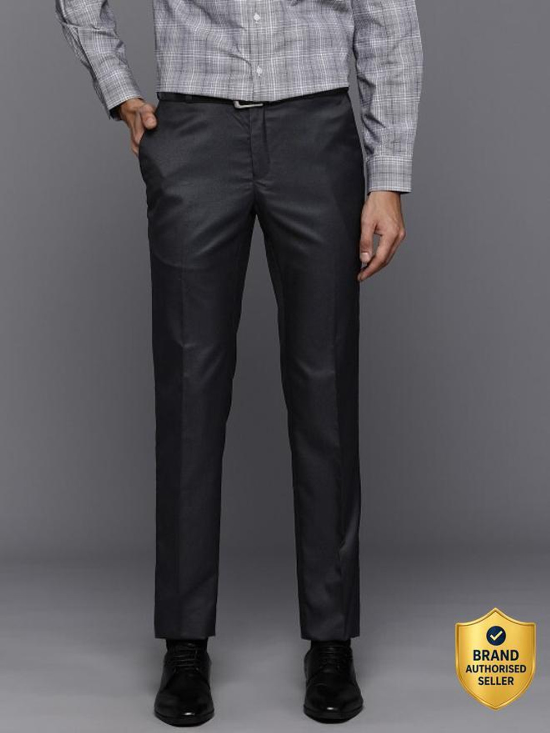 Image of Raymond Slim Fit Men Dark Blue Trousers