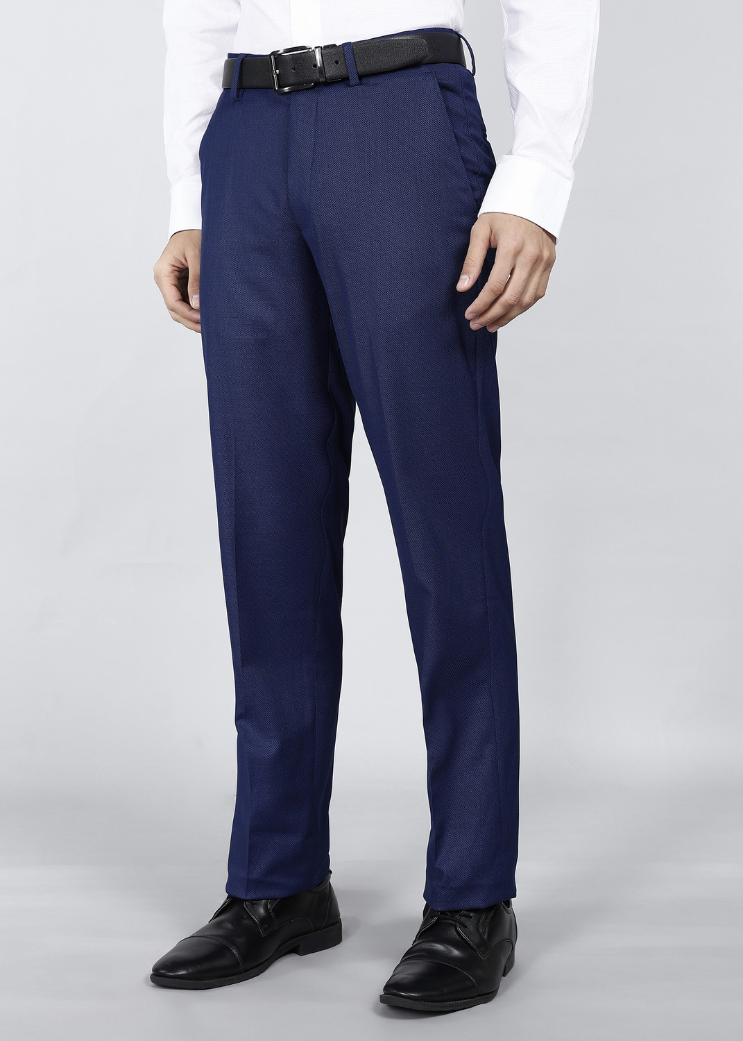 Image of LOUIS PHILIPPE Men Regular Fit Dark Blue Polyester Trousers