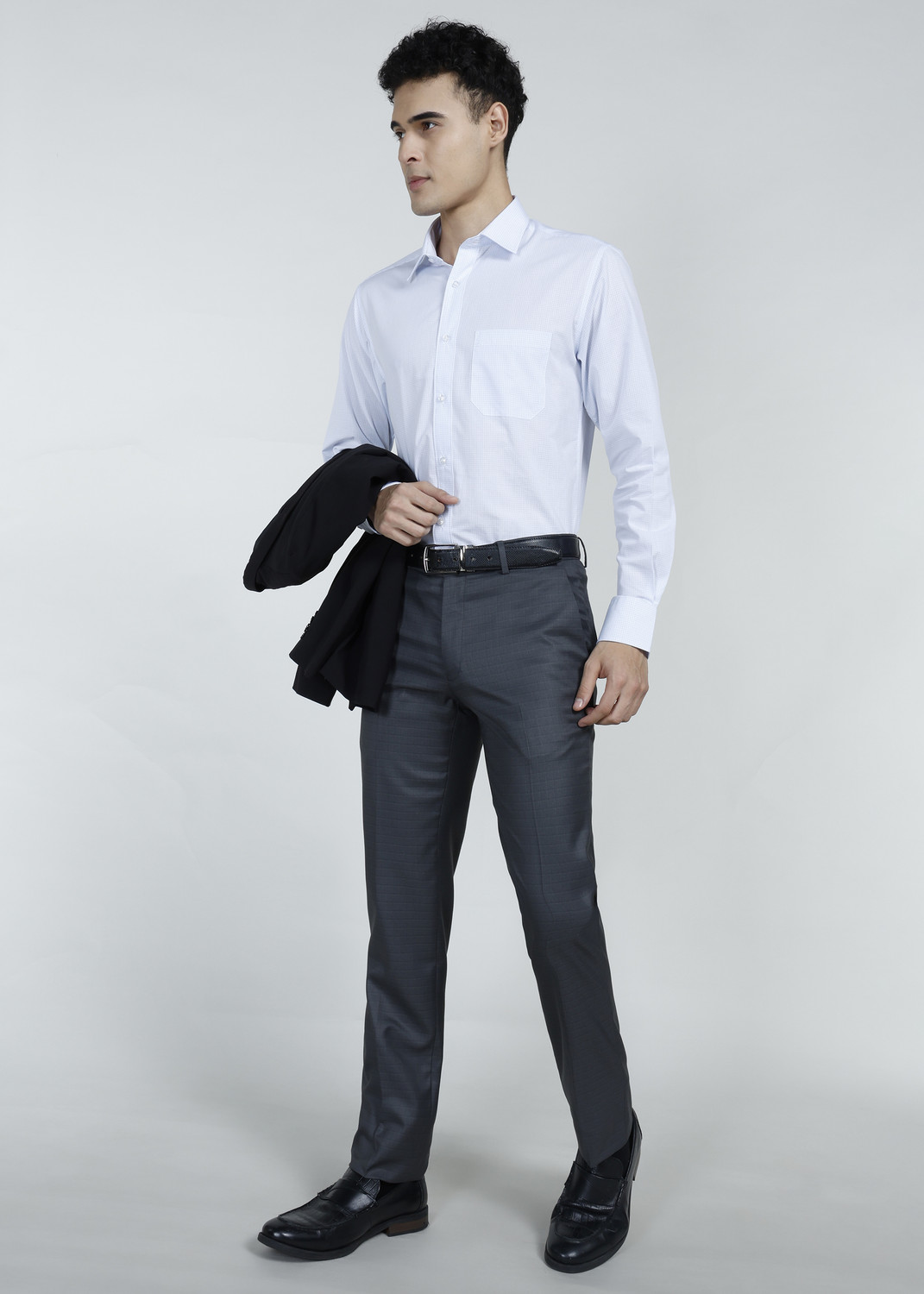 Image of PETER ENGLAND Slim Fit Men Grey Trousers