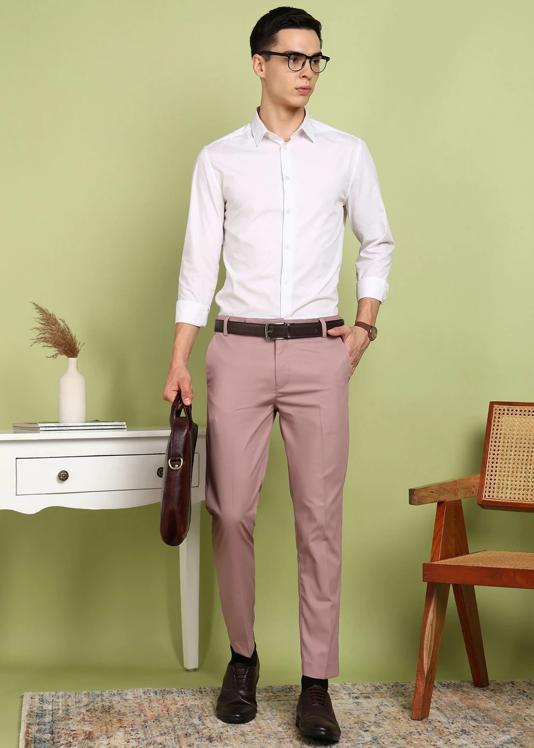 Image of FUBAR Regular Fit Men Pink Trousers