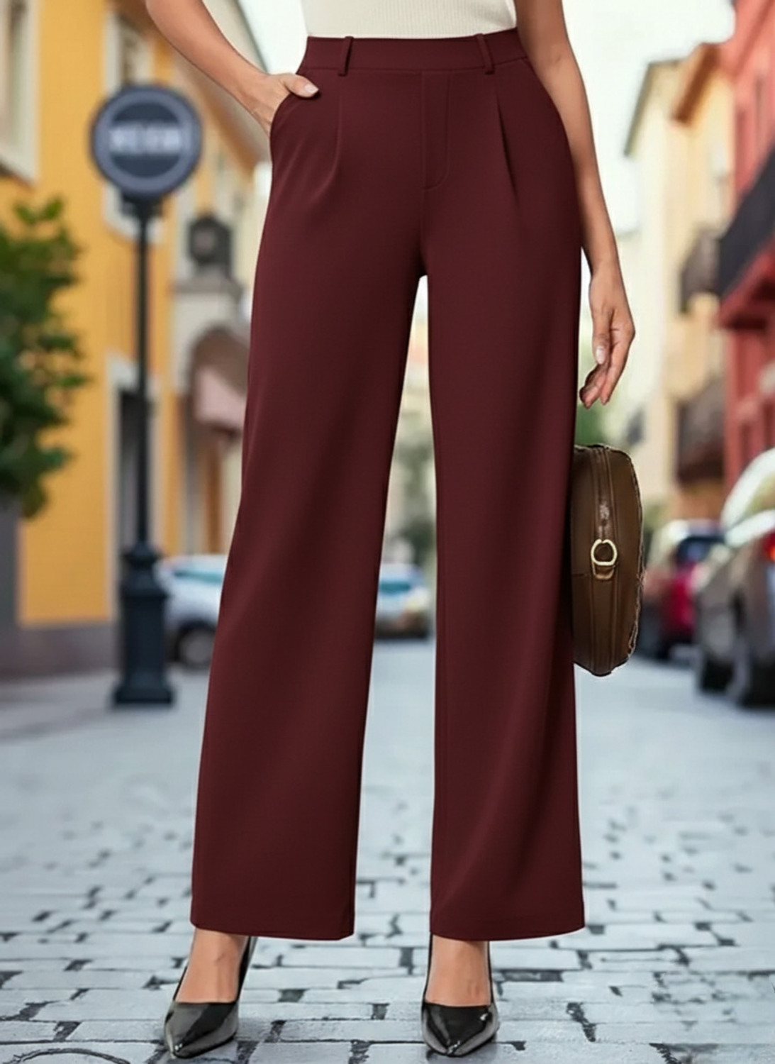 Image of SQEW Loose Fit Women Maroon Trousers