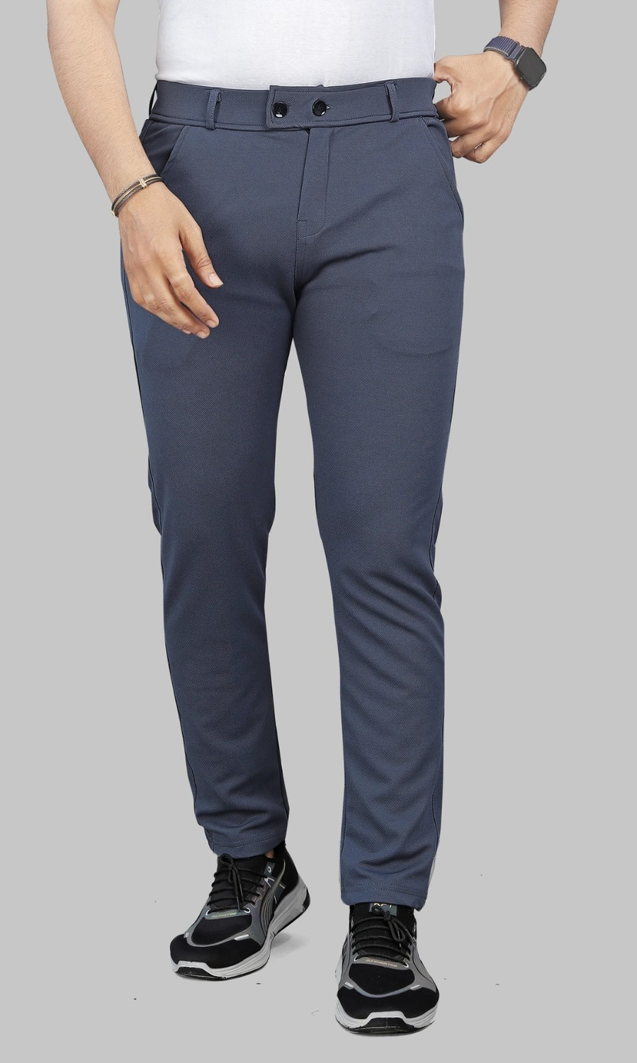 Image of COMBRAIDED Straight Fit Men Grey Trousers