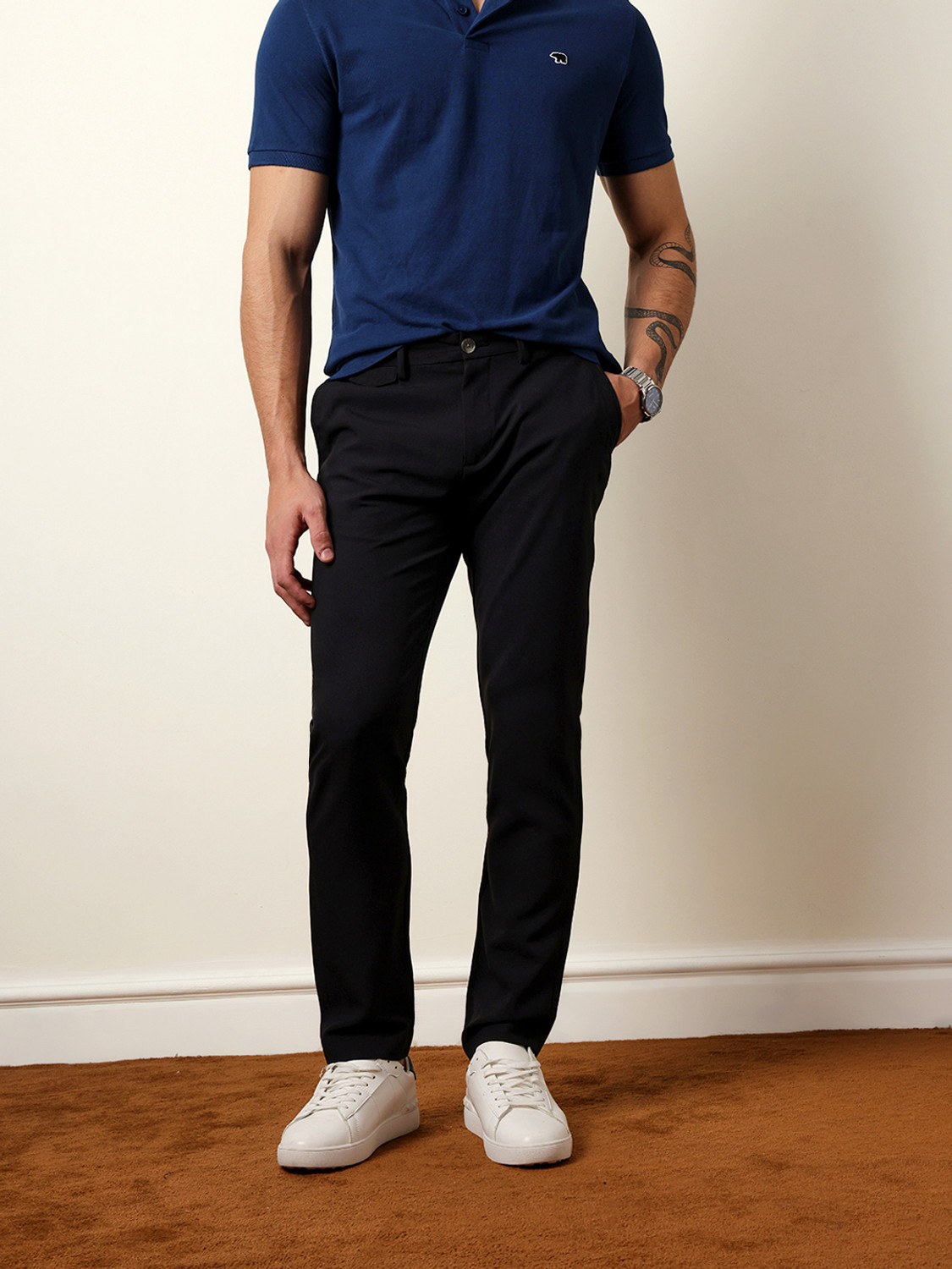 Image of THE BEAR HOUSE Slim Fit Men Black Trousers