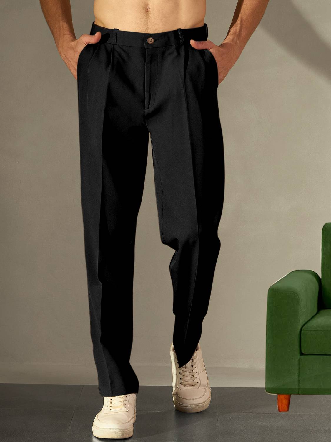 INDICLUB Loose Fit Black Trousers for Men - Image 1