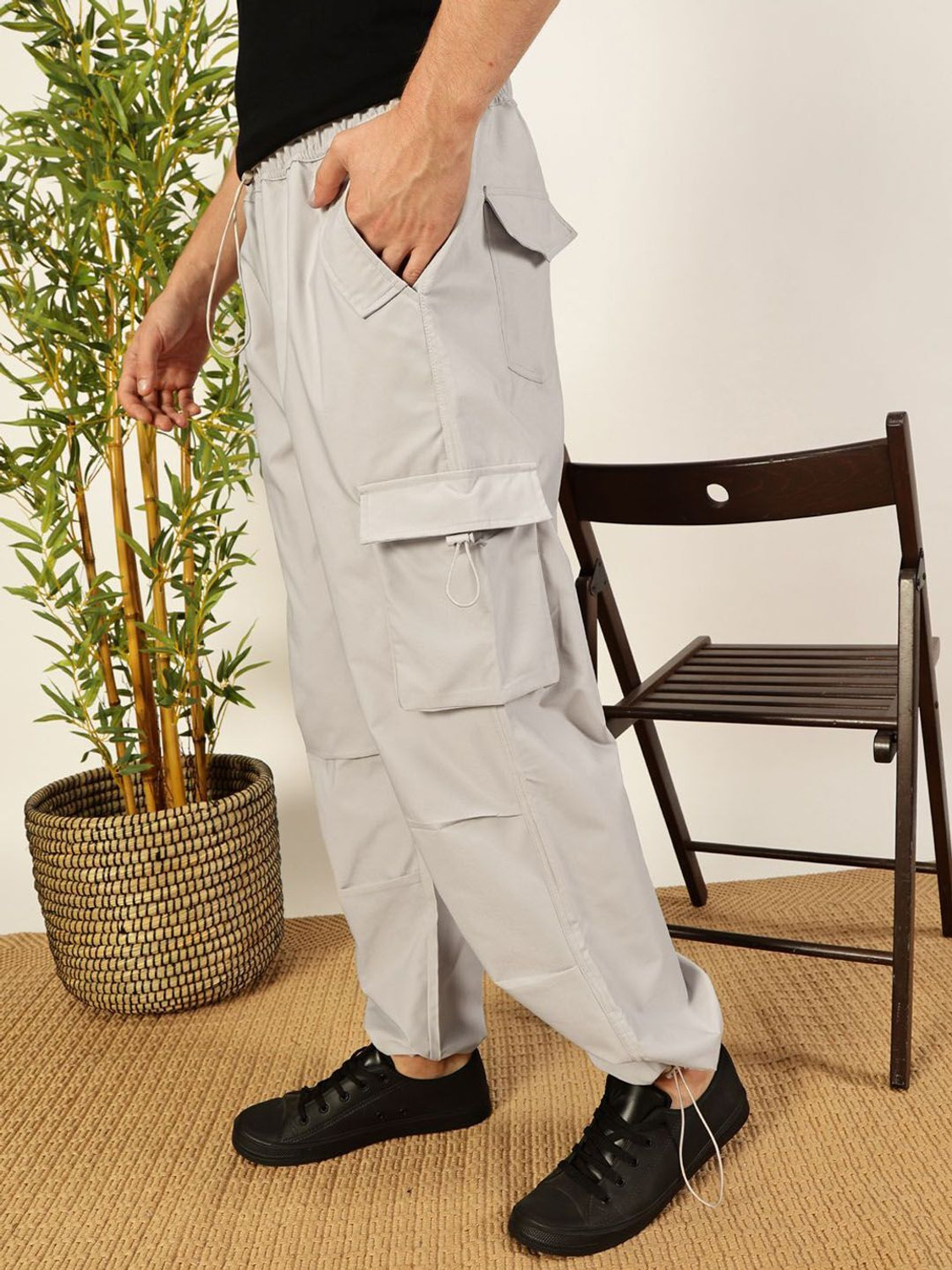 Image of Mast & Harbour Loose Fit Men Grey Trousers