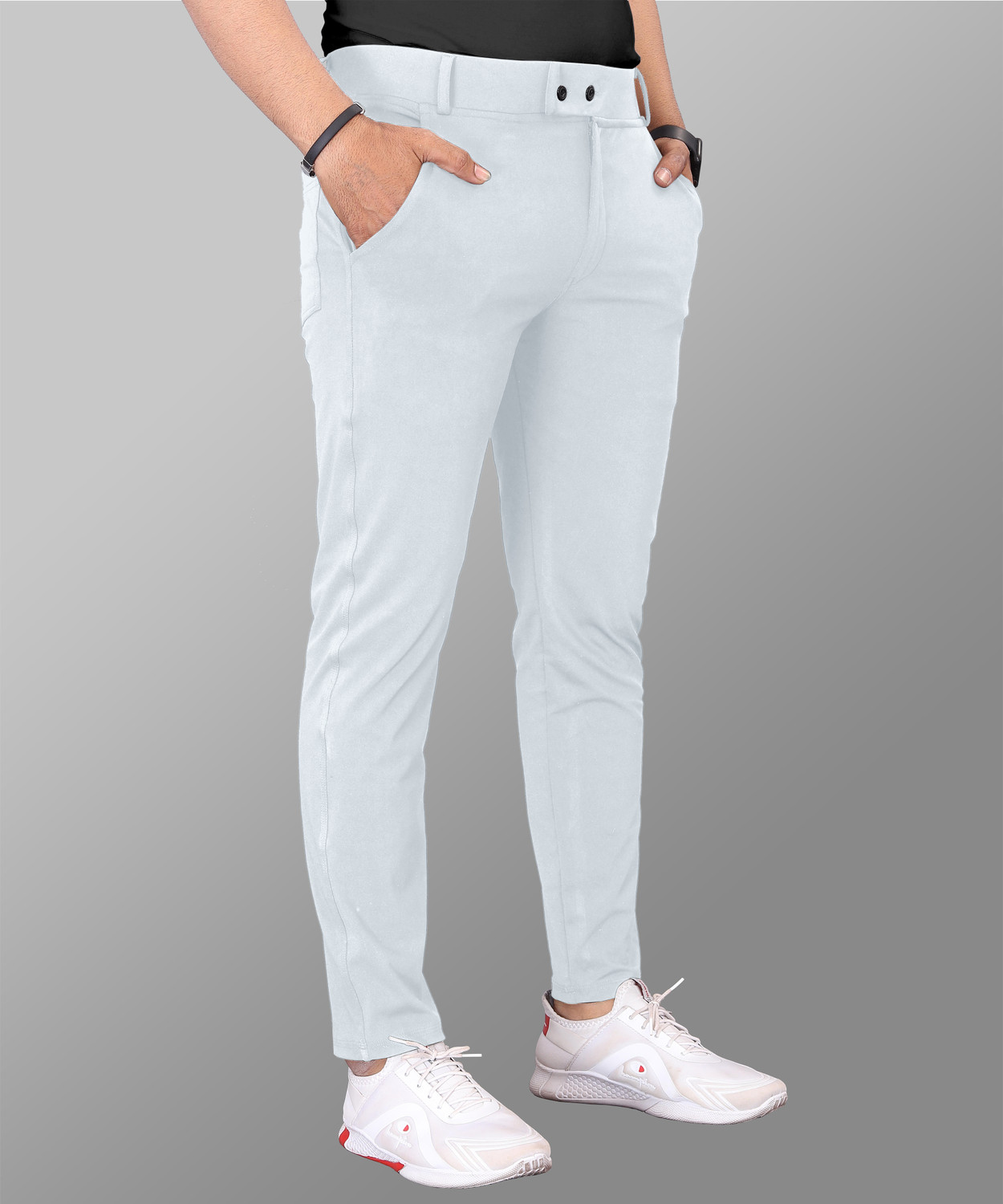 Image of COMBRAIDED Slim Fit Men Grey Trousers