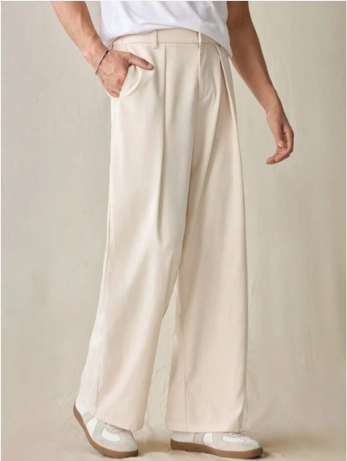 Image of Broadstar Straight Fit Men Beige Trousers