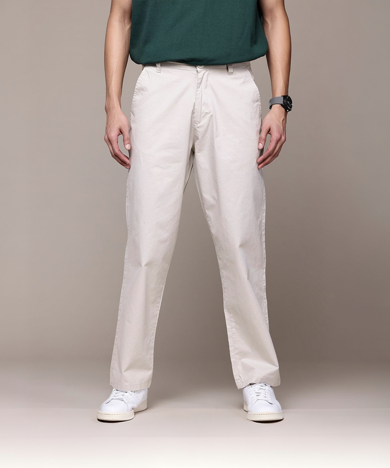 Image of Roadster Straight Fit Men Grey Trousers