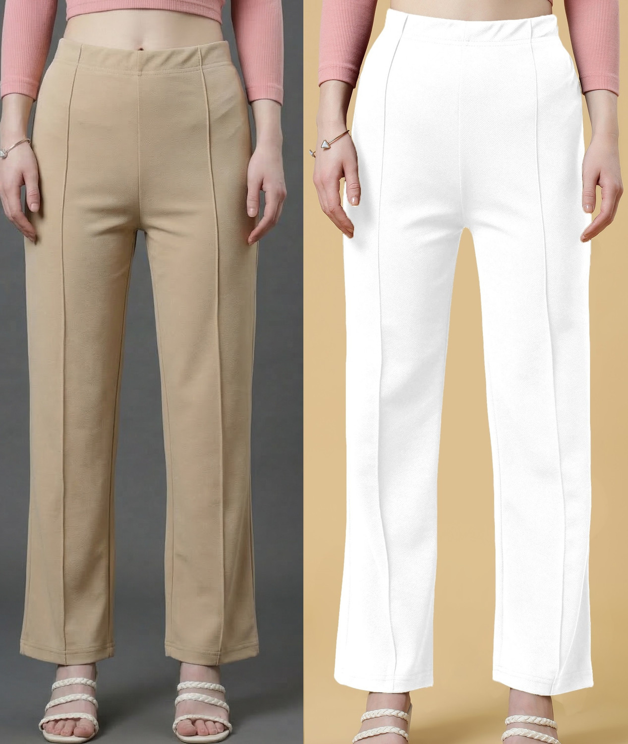Image of Doil Domec Regular Fit Women White, Beige Trousers