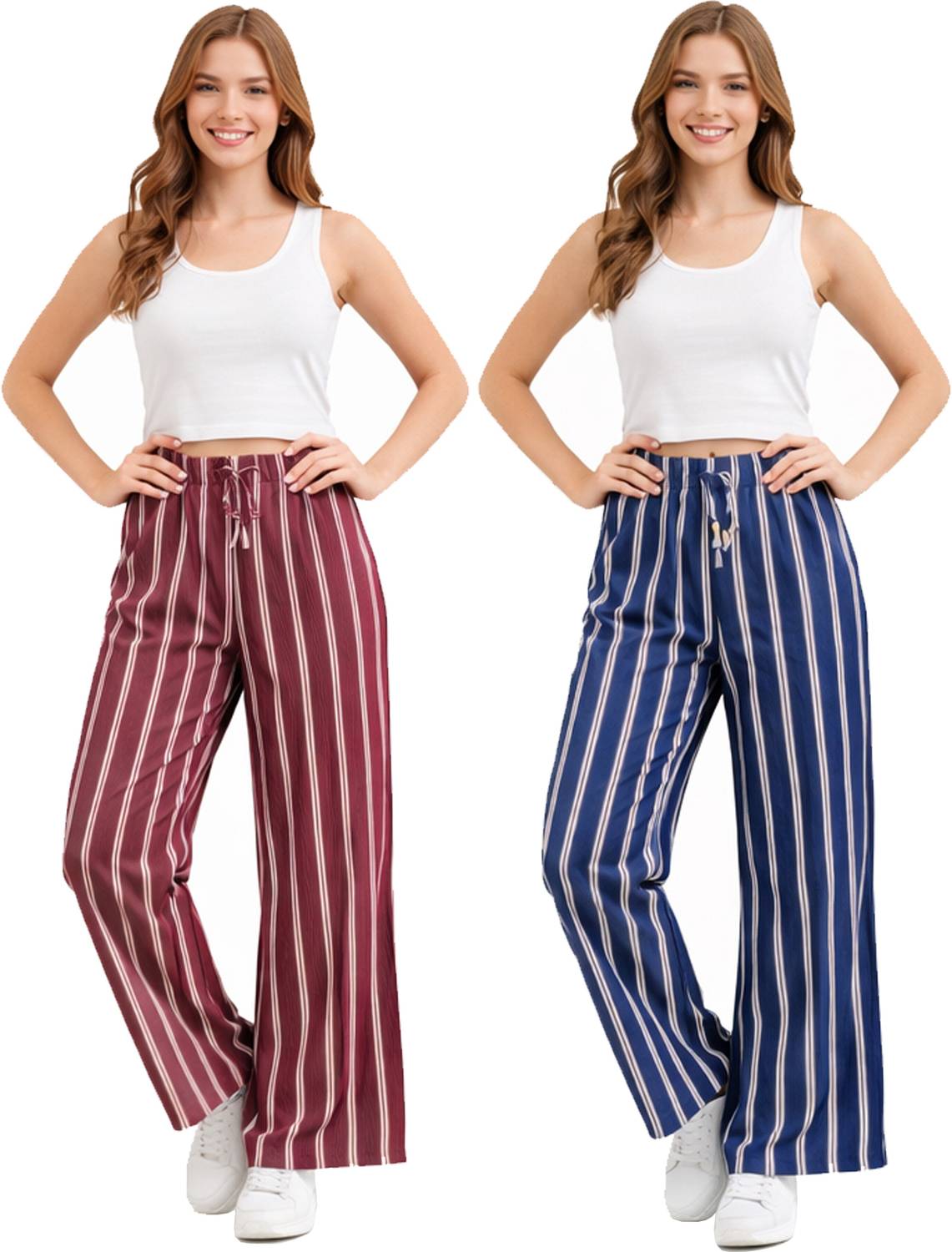 100LUCK Loose Fit Girls Maroon, Blue Trousers