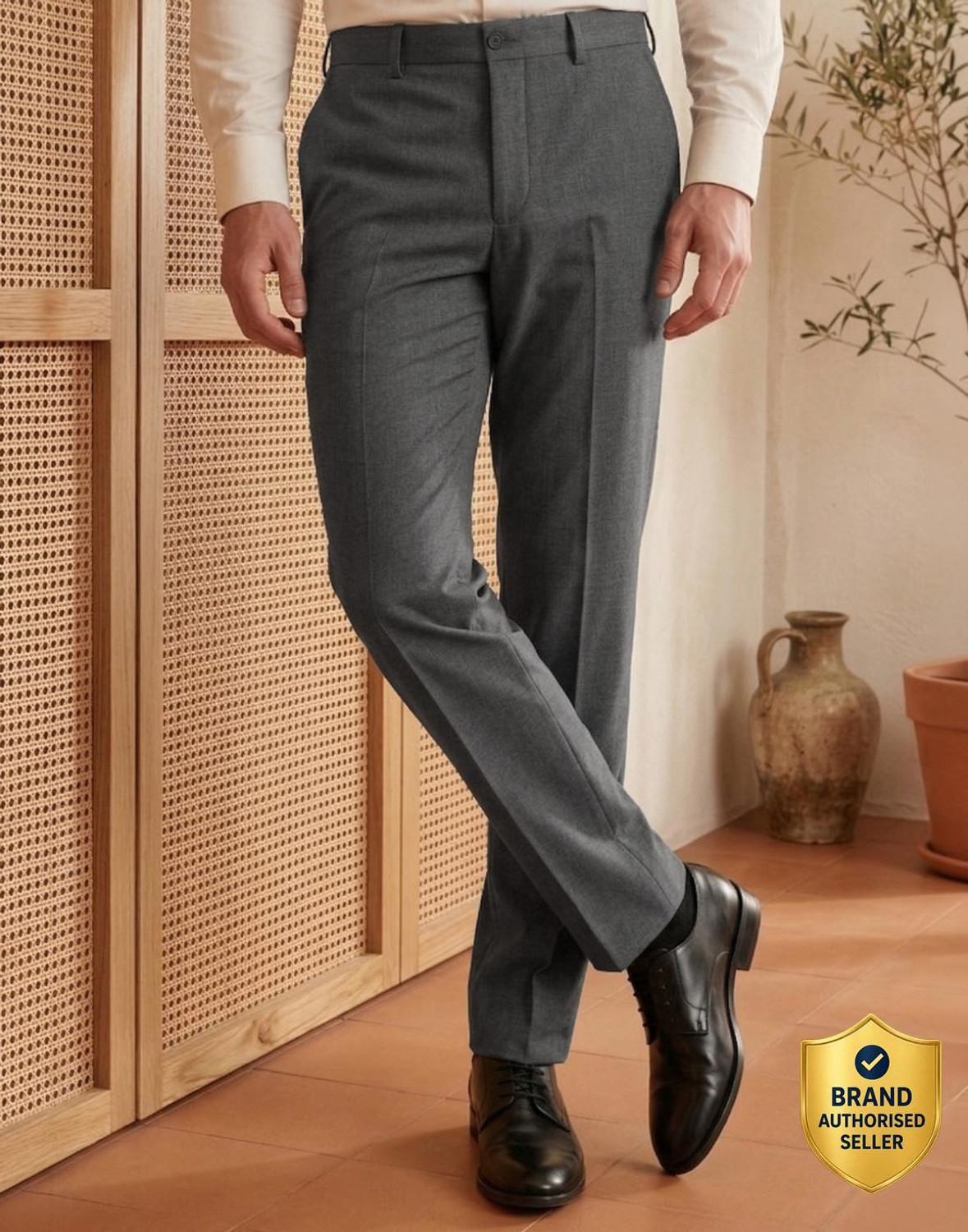 Image of LOUIS PHILIPPE Slim Fit Men Grey Trousers