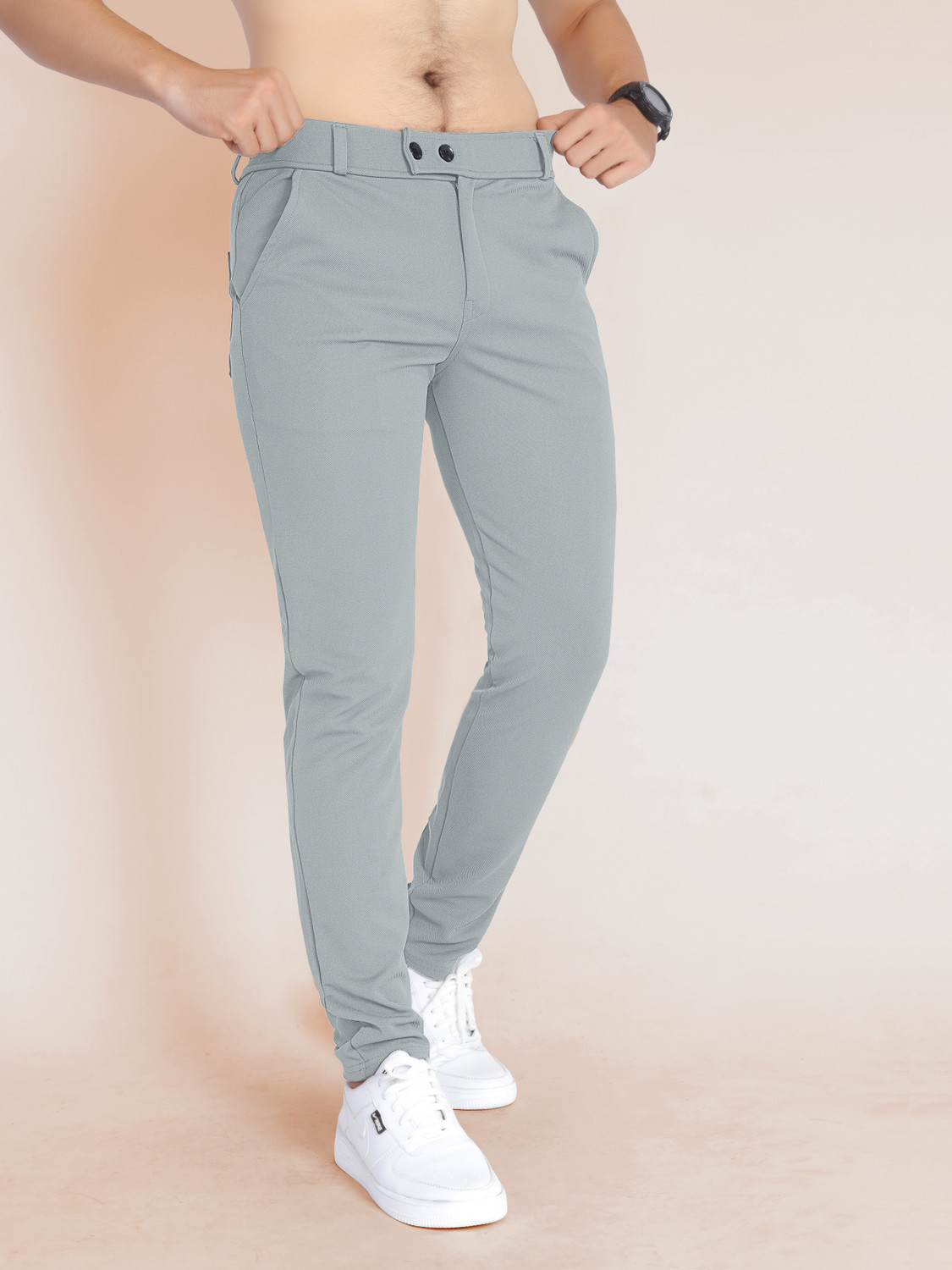 Image of BELPATRA Regular Fit Men Silver Trousers