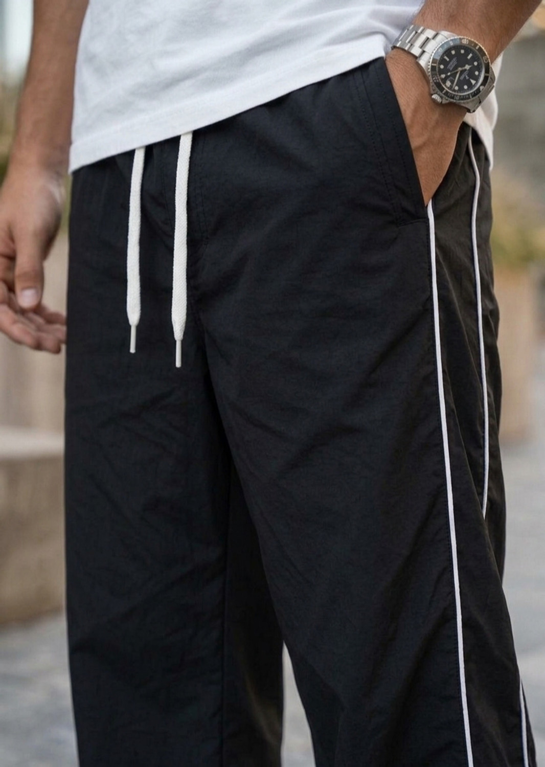 Image of Blacktail Striped Men Grey, Black Track Pants