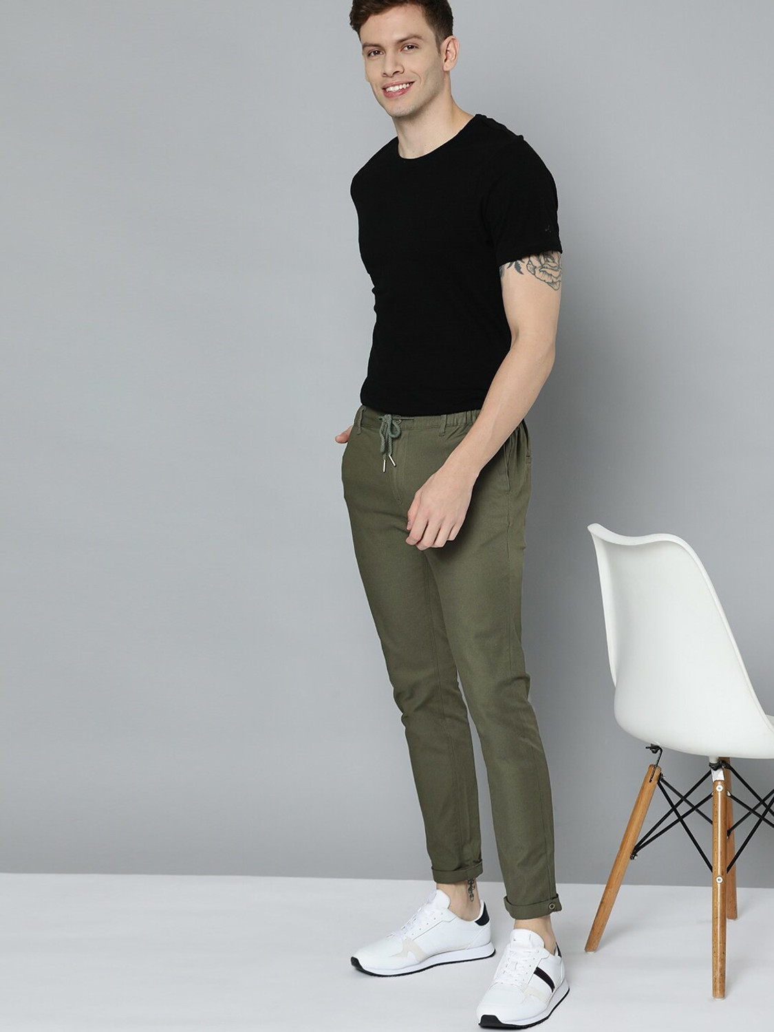 Image of Mast & Harbour Regular Fit Men Dark Green Trousers