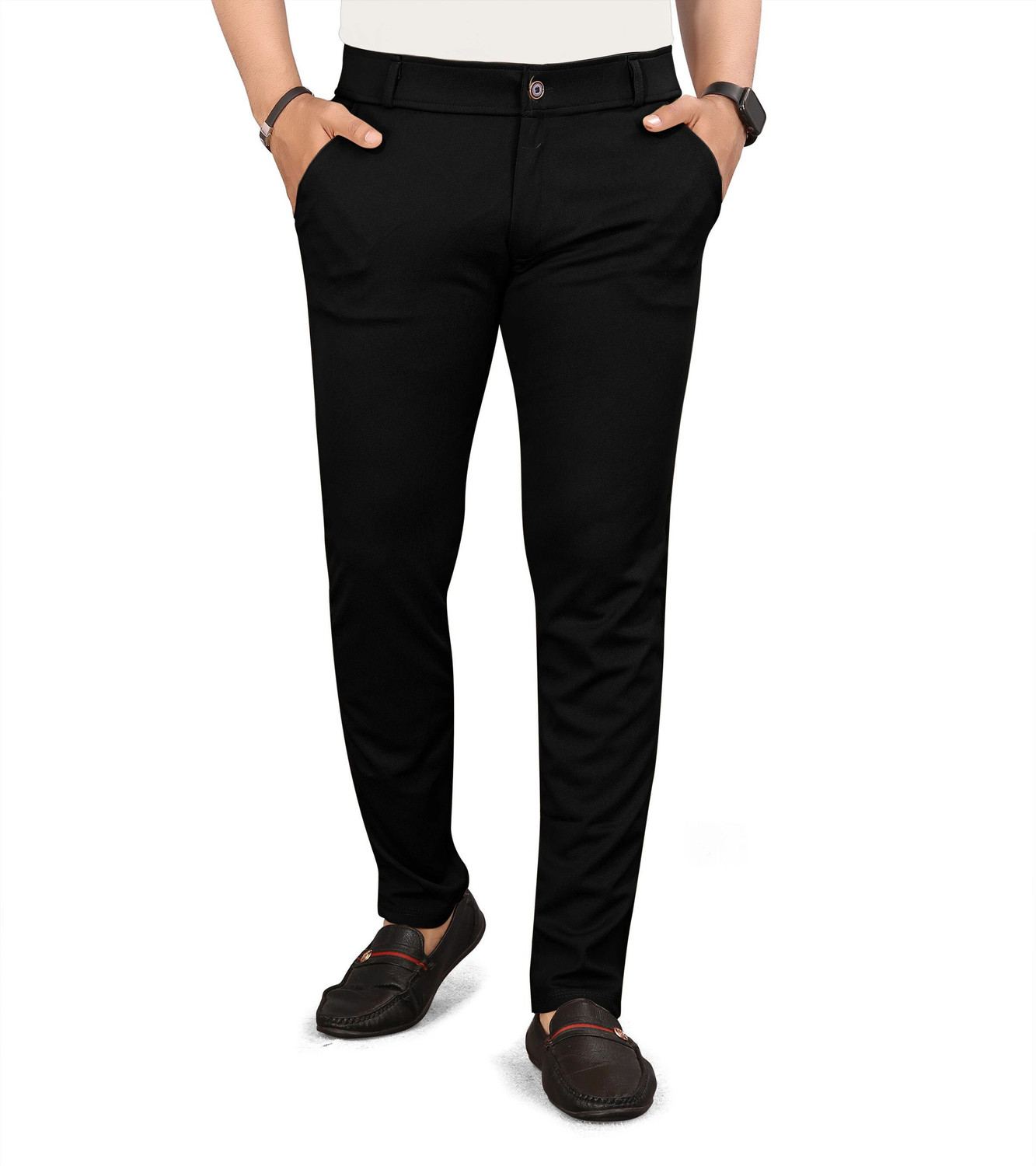 Image of FELDON Slim Fit Men Black Trousers