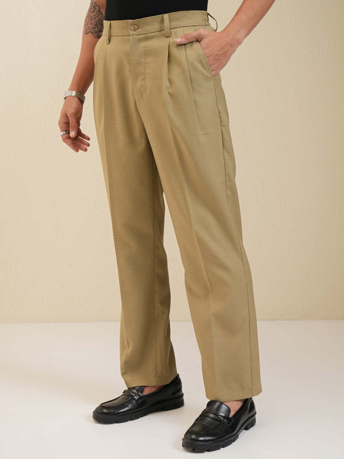 Image of LOCOMOTIVE Regular Fit Men Khaki Trousers