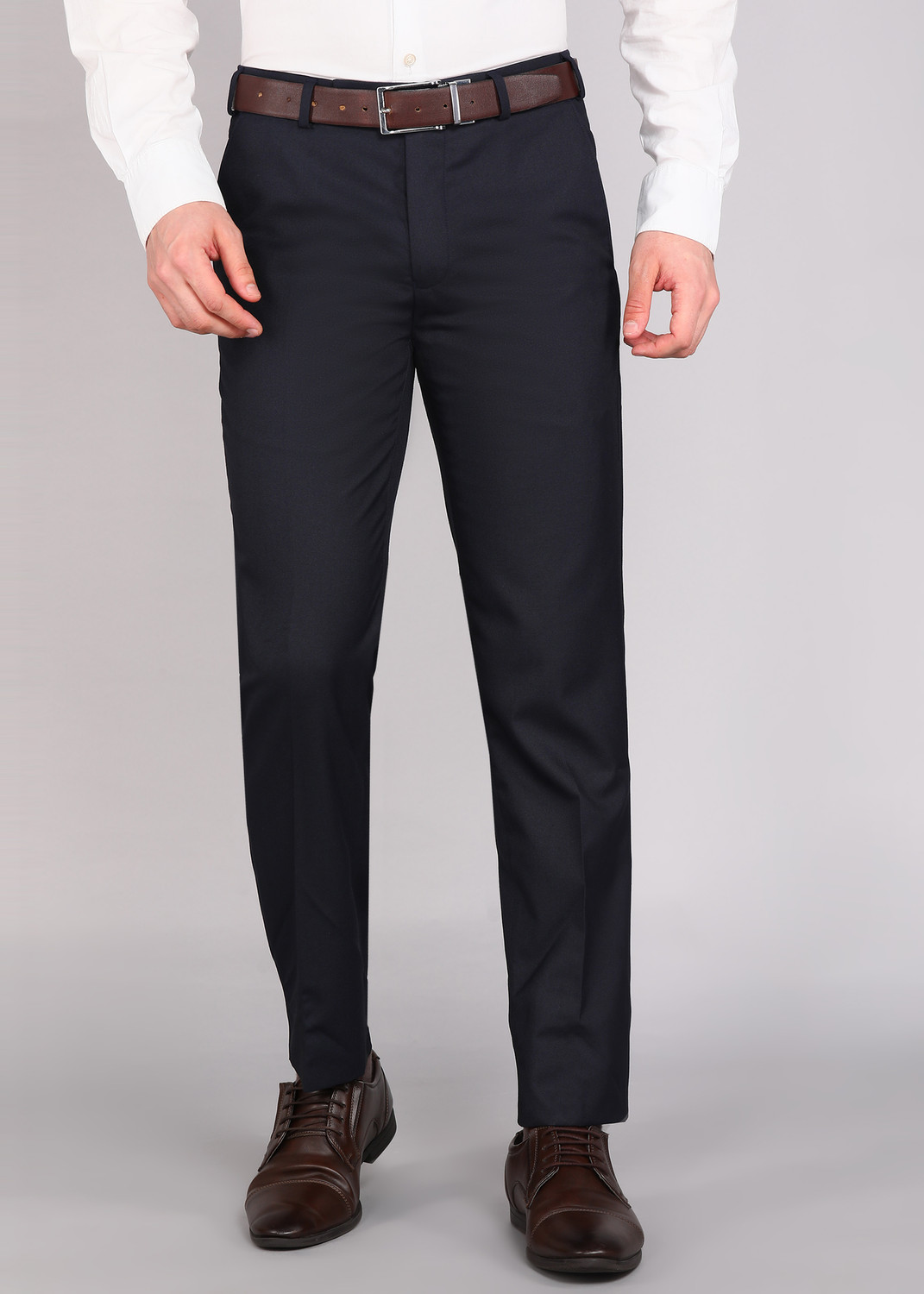 Image of Raymond Slim Fit Men Dark Blue Trousers
