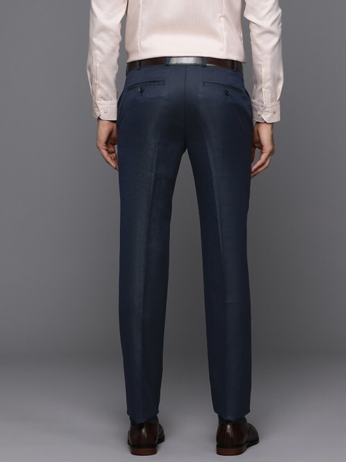 Image of Raymond Slim Fit Men Dark Blue Trousers