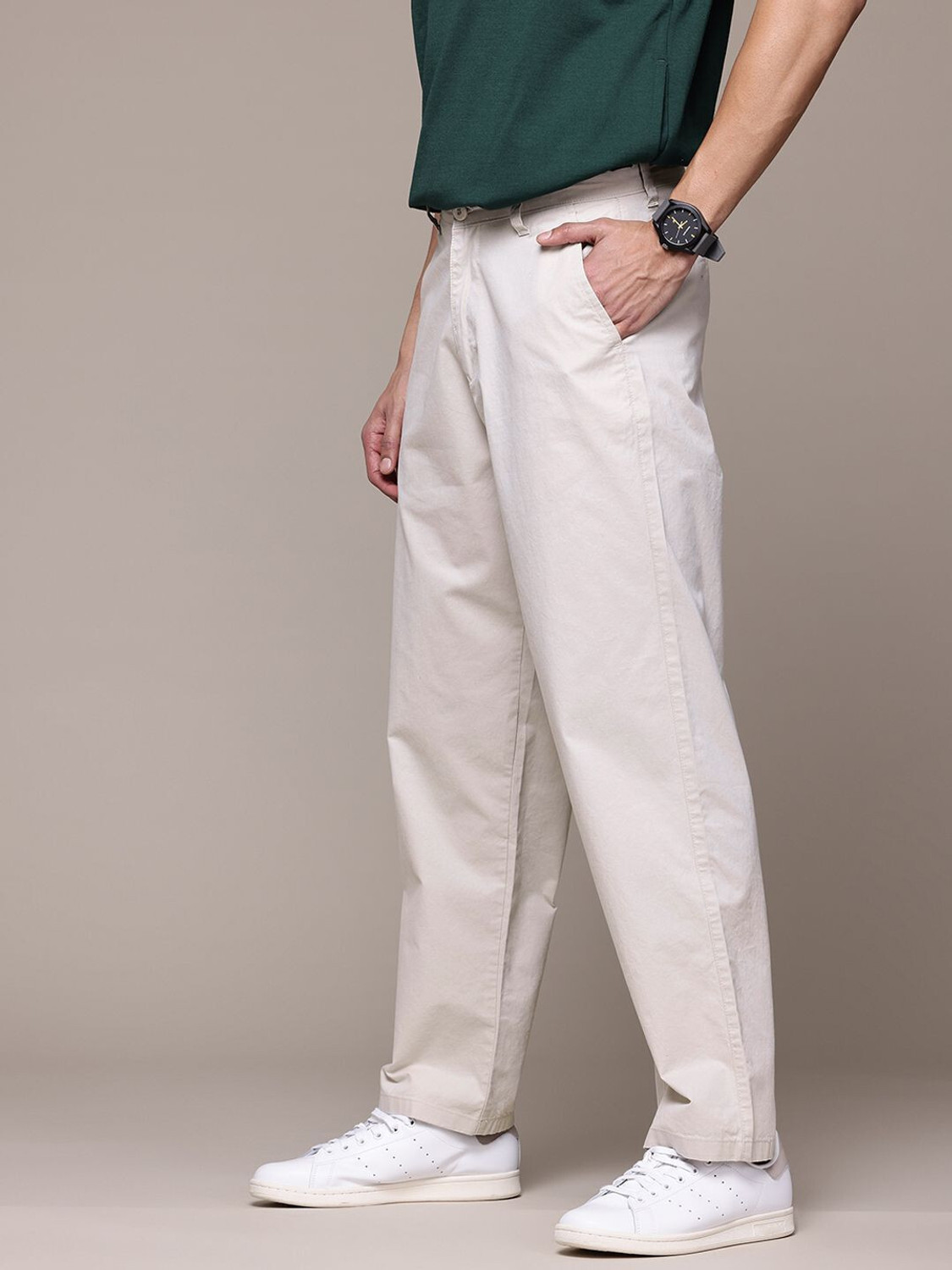 Image of Roadster Straight Fit Men Grey Trousers