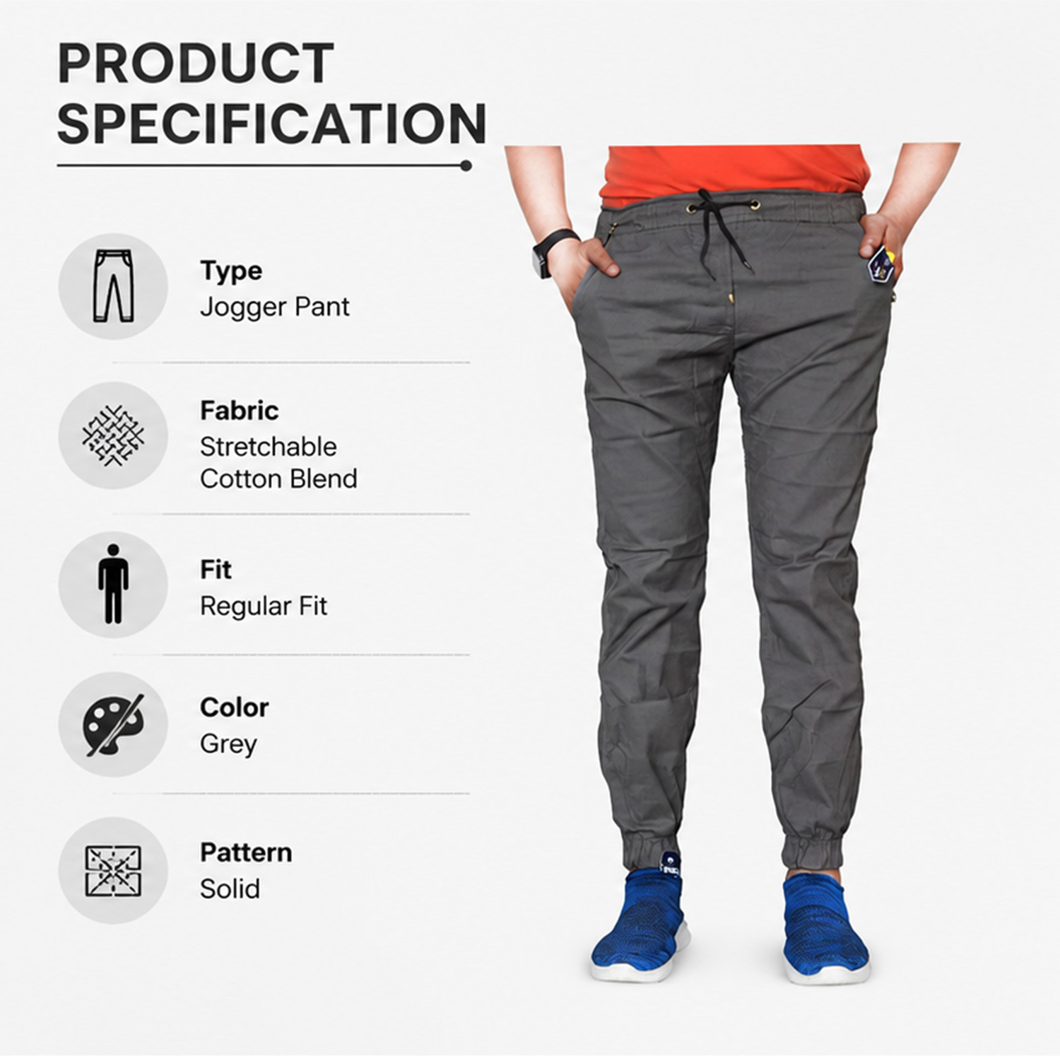 Image of QFA Regular Fit Men Grey Trousers