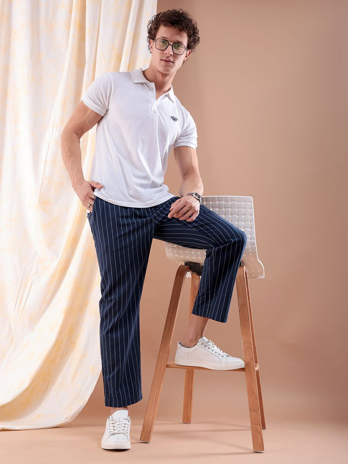 Image of The Indian Garage Co. Regular Fit Men Dark Blue Trousers
