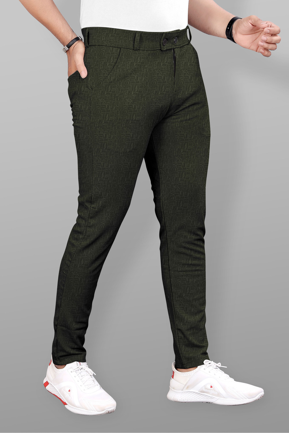 Image of COMBRAIDED Slim Fit Men Dark Green Trousers