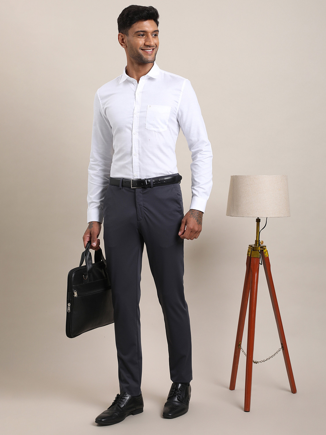 Image of TURTLE Slim Fit Men Grey Trousers