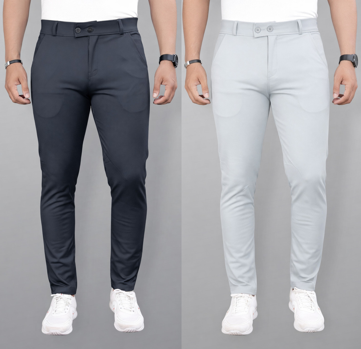 Image of COMBRAIDED Slim Fit Men Grey Trousers