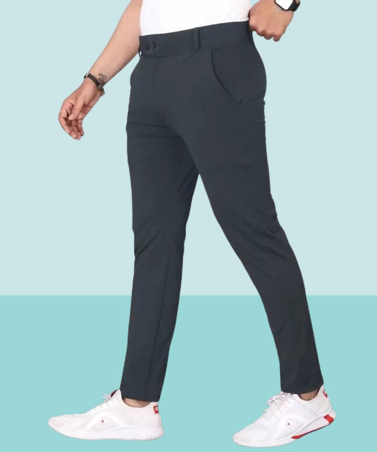 Image of COMBRAIDED Regular Fit Men Grey Trousers