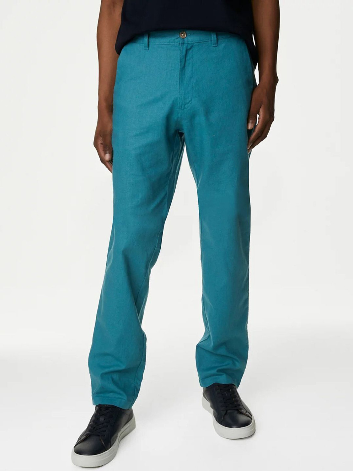 Image of MARKS & SPENCER Regular Fit Men Blue Trousers