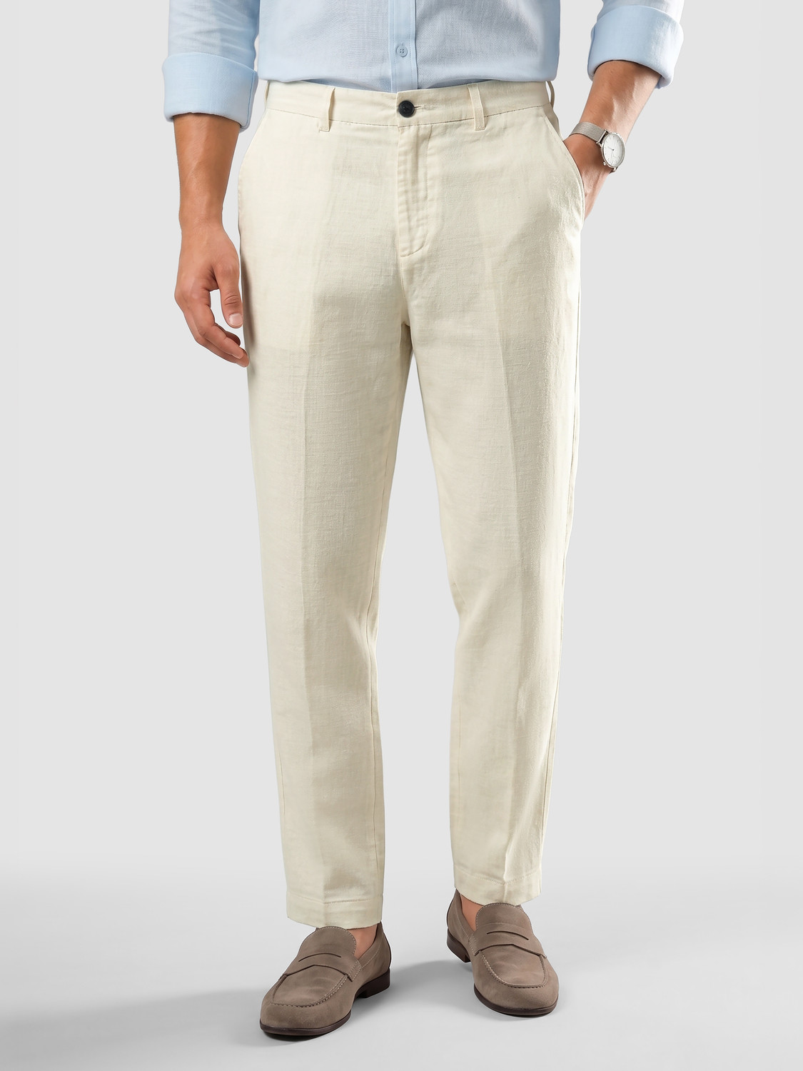 Image of BEYOUNG Straight Fit Men Beige Trousers